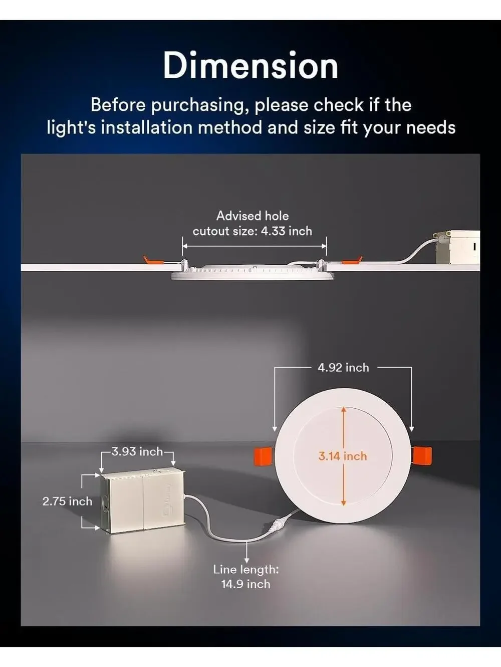 Lumary Integrated Smart Recessed Lighting 4 Inch with Junction Box 9W - 1 Pack